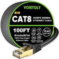Cat 8 Ethernet Cable 100 FT Flat, High Speed 40Gbps 2000Mhz Braided Internet by EthernetCable