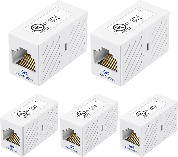 Cable Matters 5-Pack 10Gbps Cat 6 Ethernet Coupler in White, Compatible by CableMatters