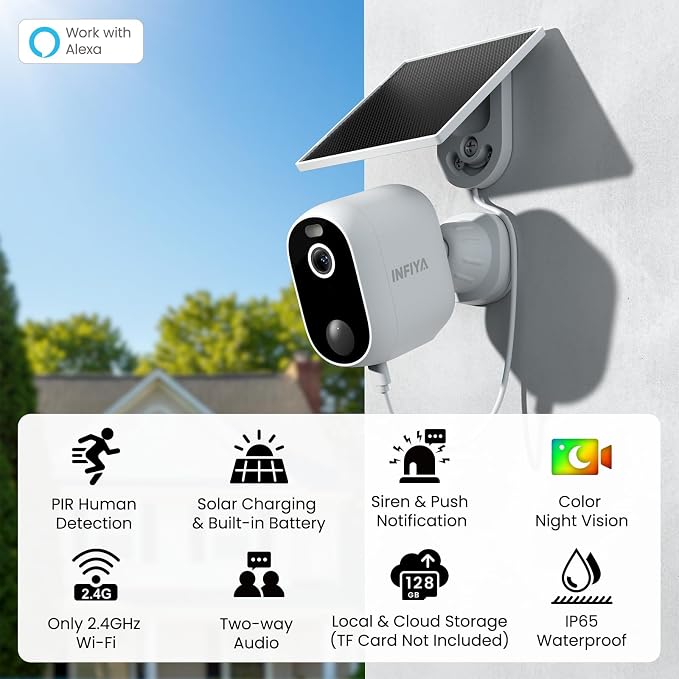 INFIYA Solar Camera Outdoor Wireless-2.4GHz Wi-Fi Outside Cameras - Image 2