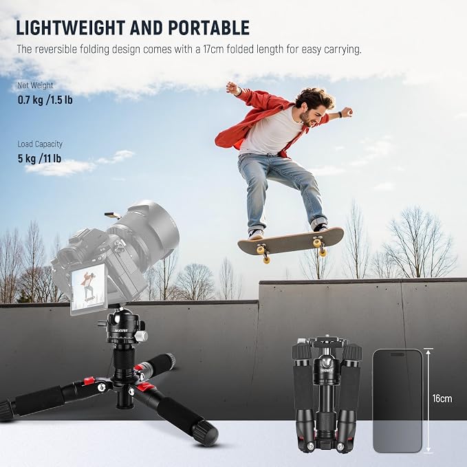 NEEWER Portable Travel Mini Tabletop Tripod, Aluminum Alloy 20''/ 50cm Desktop - Image 6