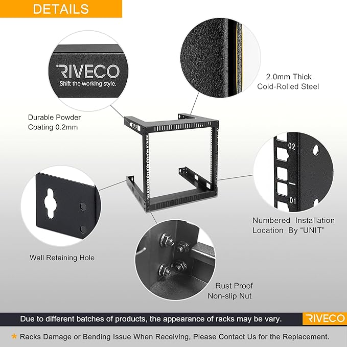 RIVECO 9U Wall Mount Rack for Network – 17.7" Deep 2 Post Open Frame Racks Easy - Image 3