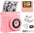Kids Instant Print Camera Ages 3-12 1080P Selfie 2.4" Screen 32GB Gift Pink | by WONNIE