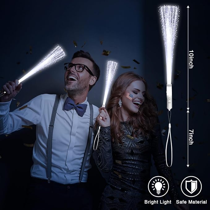 12 Pack White Glow Sticks Light Up Fiber Optic Stick Glow Wands Bulk - Image 2