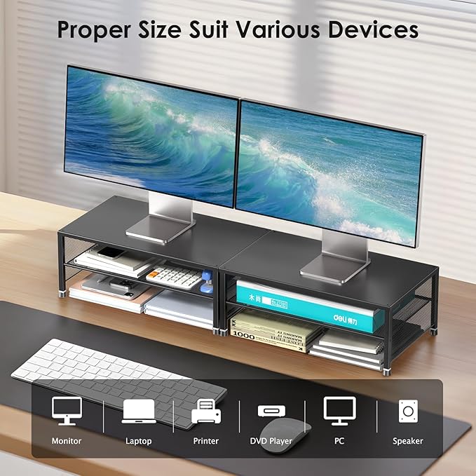 ECOLOVI 2-Tier Computer Monitor Stand Riser, Desk Organizer - Image 2