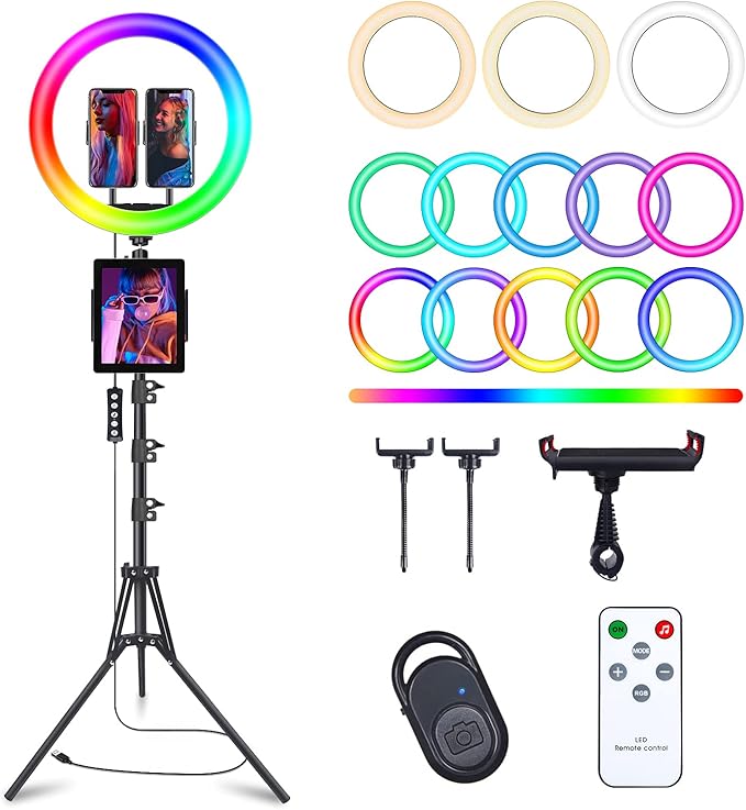 13" Selfie Ring Light with 76" Tripod Stand & 3 Phone Holder, LED Camera by Herrfilk