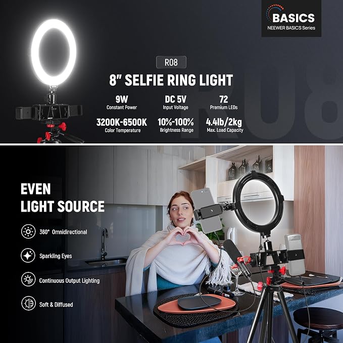 NEEWER Basics 8" Selfie Ring Light - Image 2