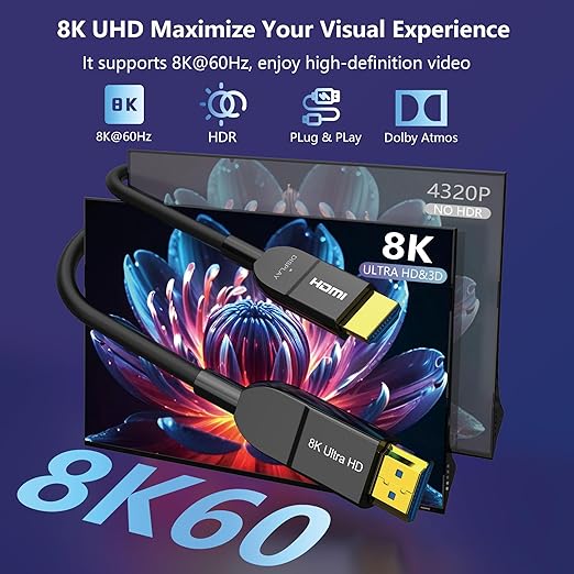 8K Fiber Optic HDMI Cable 100FT, Long Active HDMI 2.1 Cable 48Gbps Ultra High - Image 2