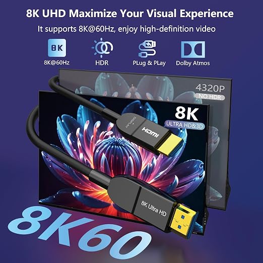 8K Fiber Optic HDMI Cable 20FT, Long Active HDMI 2.1 Cable 48Gbps Ultra High - Image 2