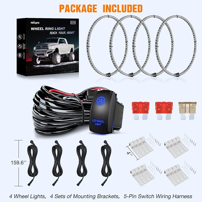 Nilight 4PCS 17inch Double Row LED Wheel Ring Lights Pure White - Image 4