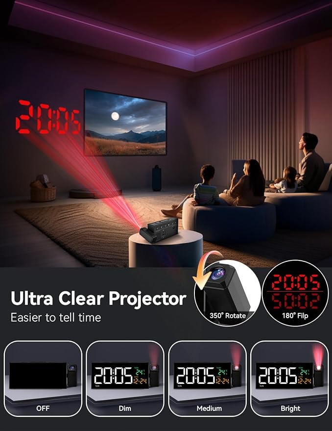 Netzu Projection Clock for Bedroom Ceiling, Alarm Clocks - Image 2