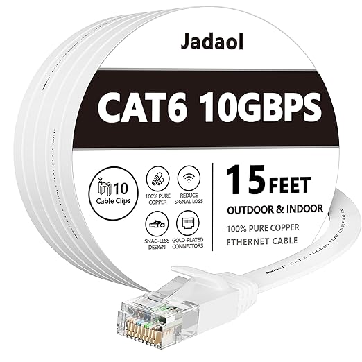 Jadaol Cat 6 Ethernet Cable 15 ft, 10Gbps Support Cat8 Cat7 Network, Flat RJ45 by Jadaol