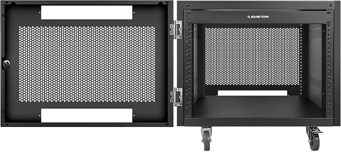 Sound Town 8U Universal Steel Rack, w/Mesh Doors, Locking Casters, Vented Side by SOUNDTOWN