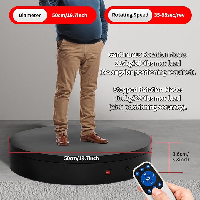 19.7In Remote Large Motorized electric turntable Rotating platform Photography - Image 7