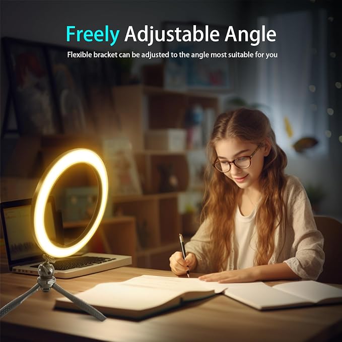 10" Desk Ring Light with Stable Tripod & Phone Holder, 120 LEDs 5-Color - Image 6