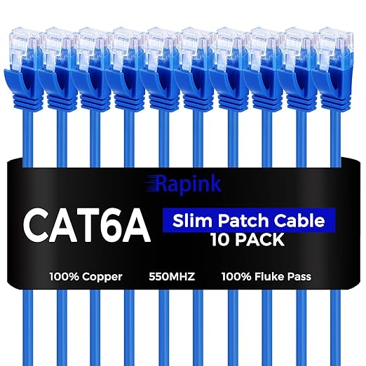 Rapink Patch Cables Cat6a 14ft Slim, Cat6a Ethernet Patch Cable 10G Support by Rapink