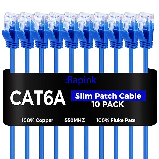 Rapink Patch Cables Cat6a 7ft Slim, Cat6a Ethernet Patch Cable 10G Support by Rapink