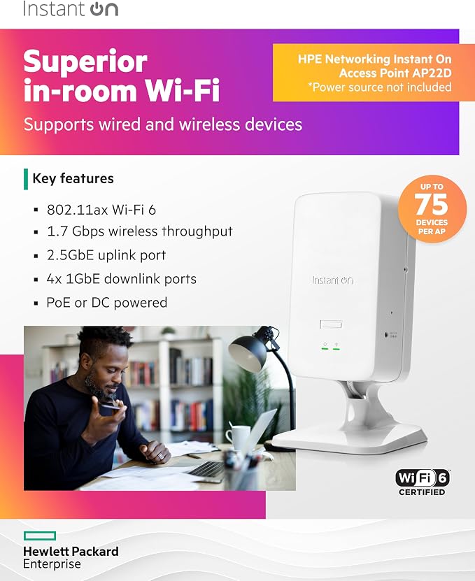HPE Networking Instant On Access Point AP22D 2x2 WiFi 6 Indoor Wireless Access - Image 3