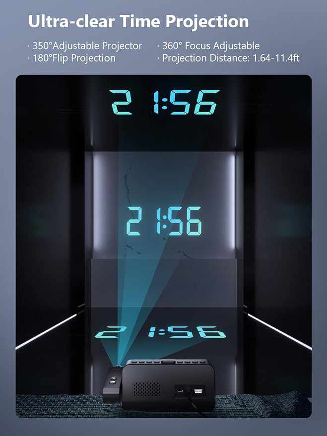 OnLyee Projection Clock for Bedroom Ceiling, Alarm Clock for Heavy Sleepers | - Image 2