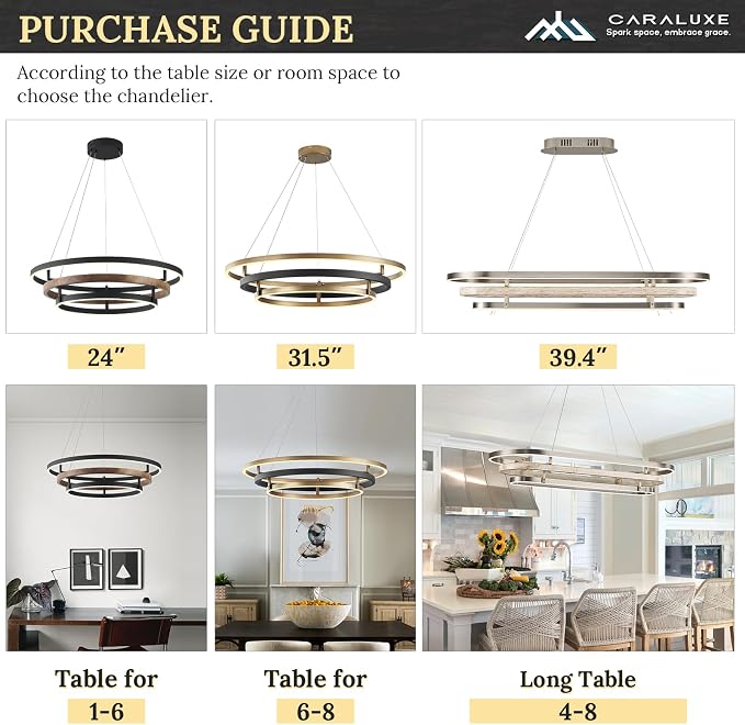 3 Ring LED Chandelier Black Round Chandelier Light Fixture Dimmable Farmhouse - Image 5