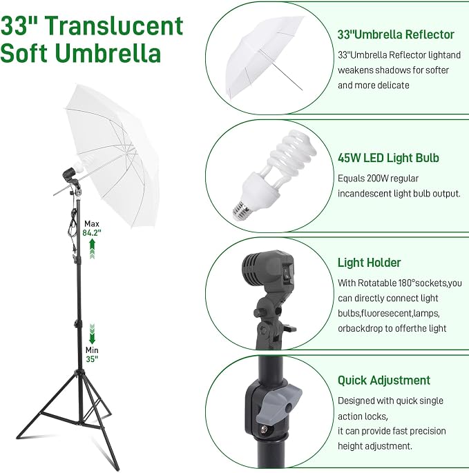 Photography Lighting kit with Backdrops, 8.5x10ft Backdrop Stands, Zyernar LED - Image 5