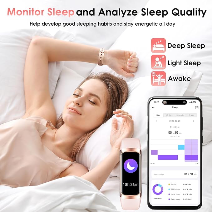 Fitness Tracker, 24/7 Heart Rate Blood Oxygen Blood Pressure Body Temp Monitor - Image 3