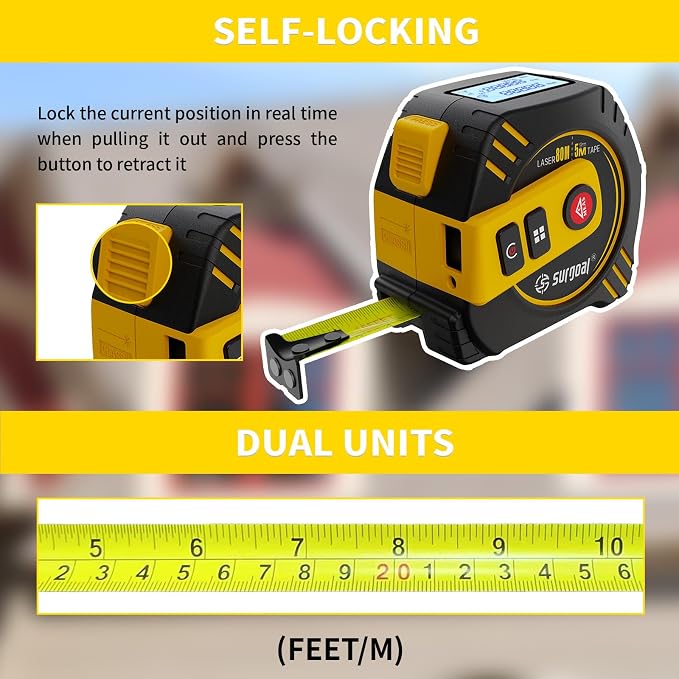 2-in-1 Laser Tape Measure 262ft Rechargeable Digital Tape Measure - Image 4