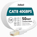 Jadaol Cat 8 Ethernet Cable 50 ft, 40Gbps 2000MHz Flat RJ45 S/FTP LAN Patch by Jadaol