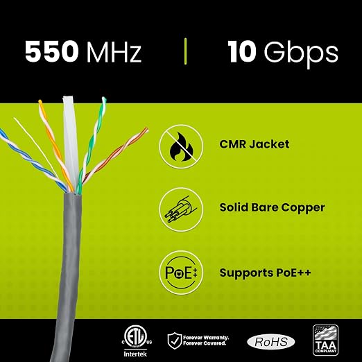 trueCABLE Cat6 Riser, 23AWG 4 Pair Solid Bare Copper, ETL Listed, Unshielded - Image 2