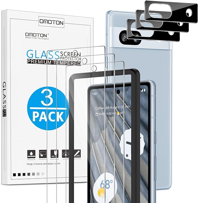OMOTON Screen Protector for Google Pixel 7A 5G, 3 Pack Tempered Glass & Camera by OMOTON