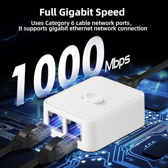 Binardat Gigabit Network Switcher, Passive Ethernet Selector, in/Out to A or B - Image 3