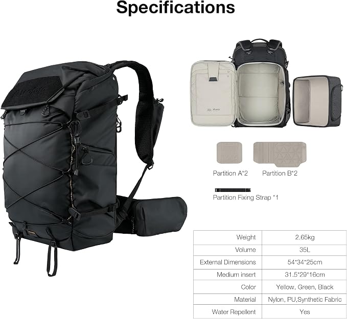 LEOFOTO 35L Camera Backpack for Photographer, Lightweight Waterproof Travel - Image 3
