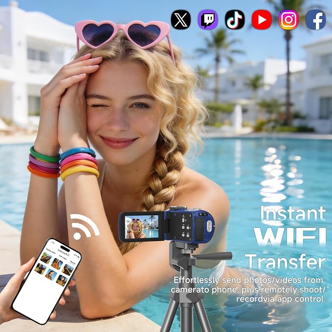 Video Camera, 4K Camcorder 56MP Digital Video Recorder 18X Zoom 3" 270° - Image 5