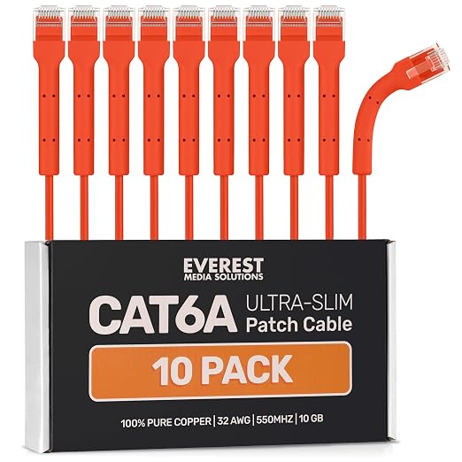 Everest Ultra Slim Cat6a Ethernet Patch Cables 6ft Orange by EverestMediaSolutions