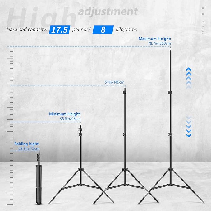 Neewer Photography Light Stand, 3-6.6ft/92-200cm Adjustable Sturdy Tripod Stand - Image 2