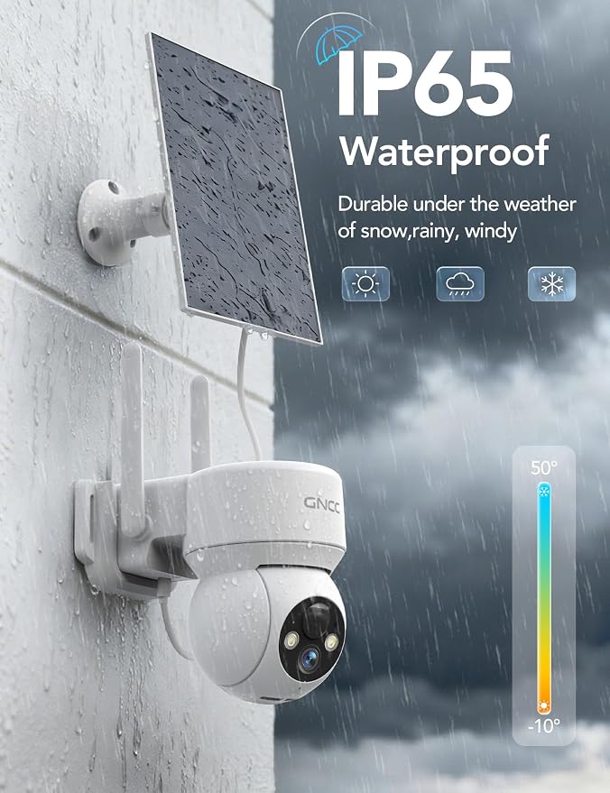 GNCC Solar Security Cameras Wireless Outdoor, 2.4G WiFi 360° View Solar/Battery - Image 6