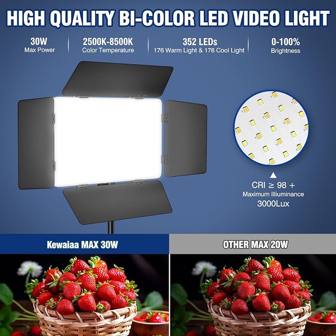 LED Video Lighting Kit with Barn Door, Kewaiaa Bi-Color Studio Lights with - Image 2