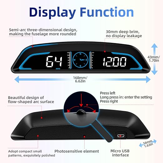 MH Heads Up Display for Car, Digital GPS Speedometer, 5.5 inch HUD GPS Speed - Image 6