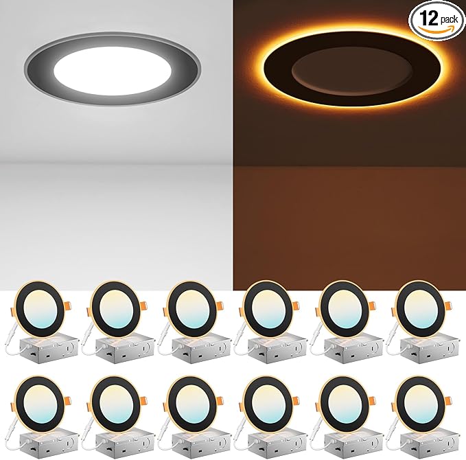 Amico 12 Pack Black 4 Inch 5CCT LED Recessed Ceiling Light by Amico
