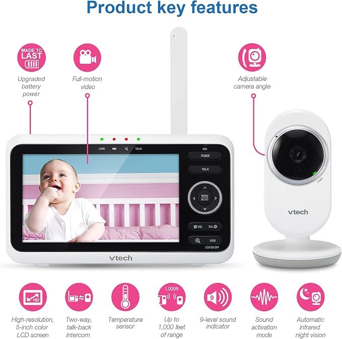 VTech Baby Monitor, No WiFi– 5" Color Screen, 12-Hour Battery, Night Vision - Image 2