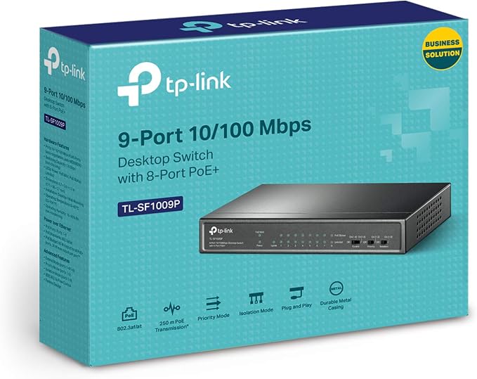 TP-Link 9 Fast Ethernet 10/100Mbps PoE Switch 8 PoE+ Ports @65W Sturdy Metal - Image 6