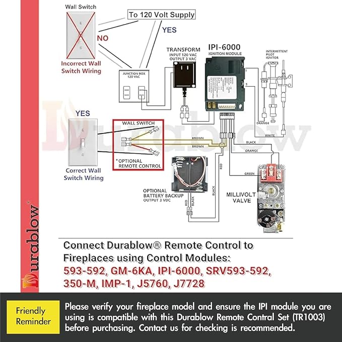 Durablow TS1003 On/Off Gas Fireplace Remote Control Kit + Thermostat + Timer - Image 4