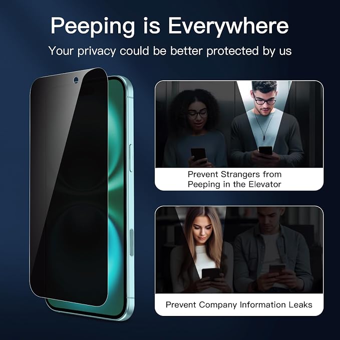 NEW'C 3x Privacy for iPhone 16 Plus Screen Protector+ 3x Camera Lens Protector - Image 4