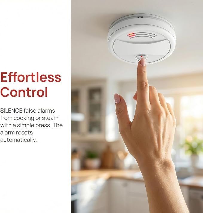 4 Pack Photoelectric Smoke Detector, 10-Year Battery Operated Fire Alarm - Image 7
