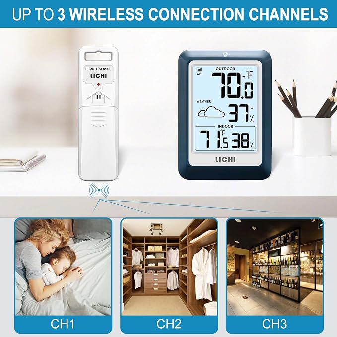 Indoor Outdoor Thermometer Wireless Weather Station, Internal External - Image 3