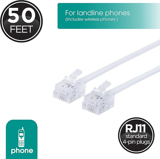 Power Gear Telephone Line Cord, 50 Feet, Phone Cord, Modular Jack Ends - Image 2