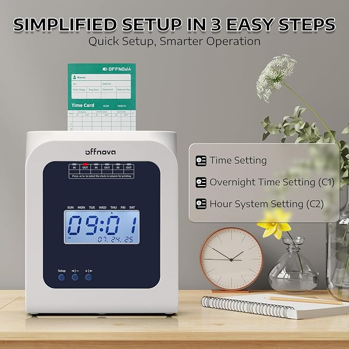 OFFNOVA Thermal Time Clock for Employees Small Business, No Ink Ribbons or - Image 3