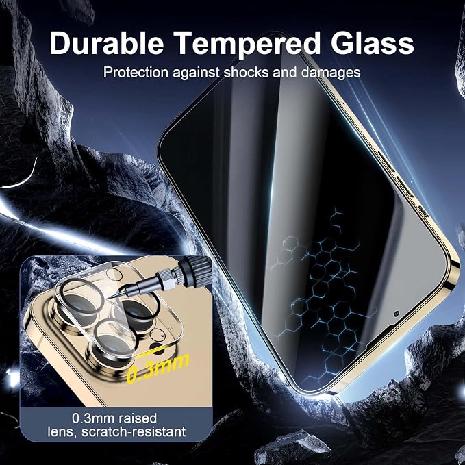 NEW'C 3x Privacy for iPhone 13 Pro Max Screen Protector+ 3x Camera Lens - Image 6