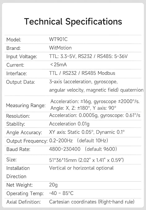 【WT901C-232 9-Axis Vibration Inclinometer】 High-Stability - Image 3