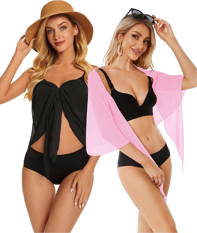 CHICGAL 2 Pieces Women Beach Sarong Bathing Suit Wrap Skirt Sheer Bikini - Image 5
