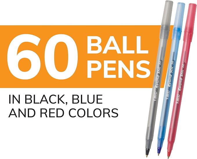 BIC Round Stic Xtra Life Assorted Ink Ballpoint Pen's, Medium Point, 60-Count - Image 2